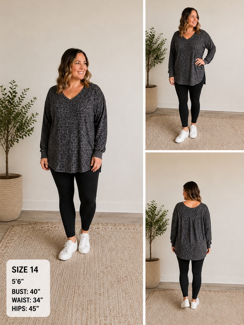 Z Supply Gray Leopard Print Tunic Top Medium Soft Knit Long Sleeve